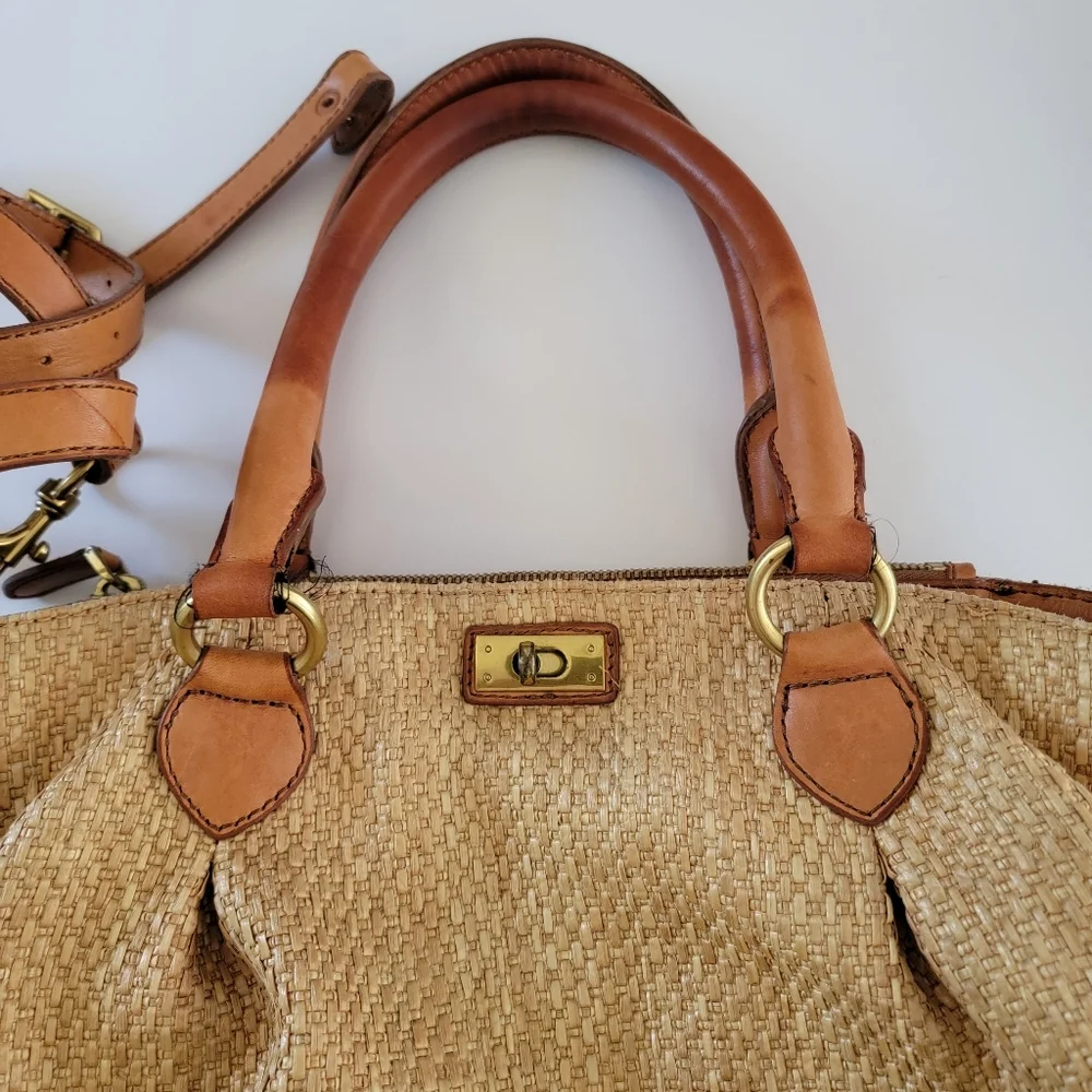 J. Crew Brompton Straw Tan Brown Leather Hobo Bag Y2K 2010